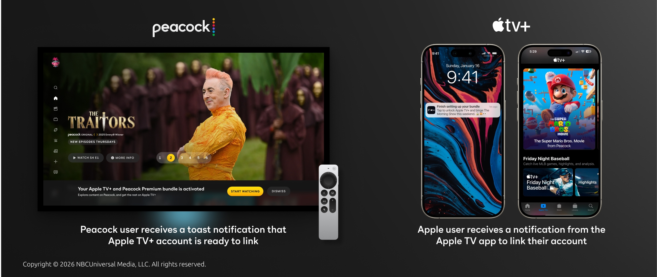 Toast notification on TV, and push notification on Apple iOS