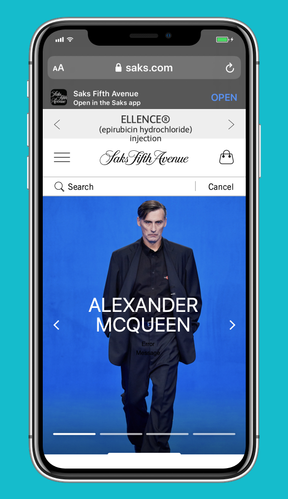 Mobile Saks Home Page for men